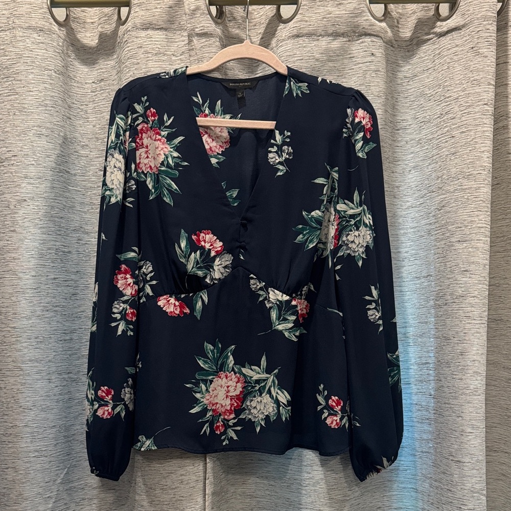 Banana Republic Factory Navy Floral Blouse